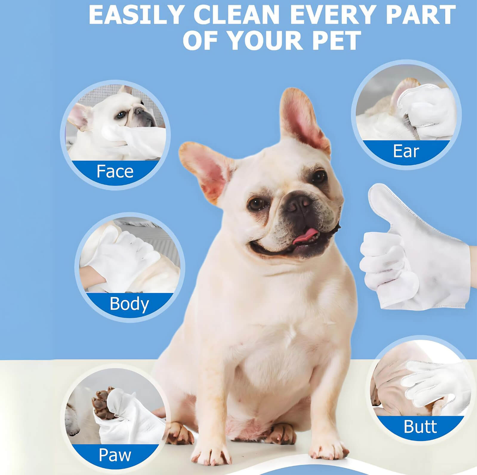 Dog Cat Cleaning and Deodorizing Wet Wipes for Dogs and Cats, Pet Bathing Gloves for Outdoor Adventures, Daily Care and Travel No Washing, 6pcs 5 Pack 30pcs Total