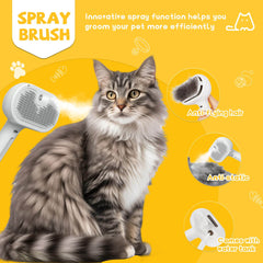 Self-cleaning pet shedding and static removal spray brush suitable for long and short hair of dogs and cats to remove tangled and loose hair.