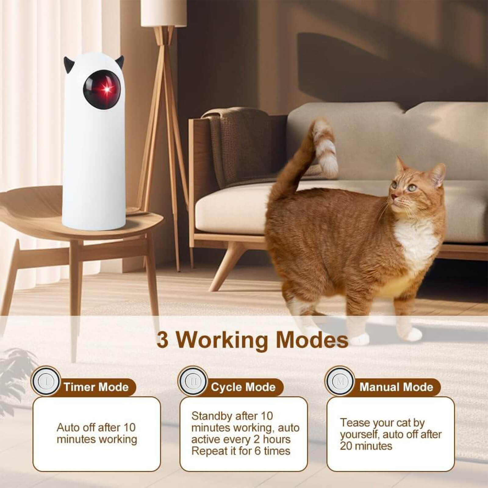 Automatic Laser Cat Toy, Cord/Battery Powered Automatic Cat Toy with 2 Speed ​​Modes, 3 Modes, 4 Angles, Adjustable Rotating Ranges and Speed ​​for Cats and Dogs