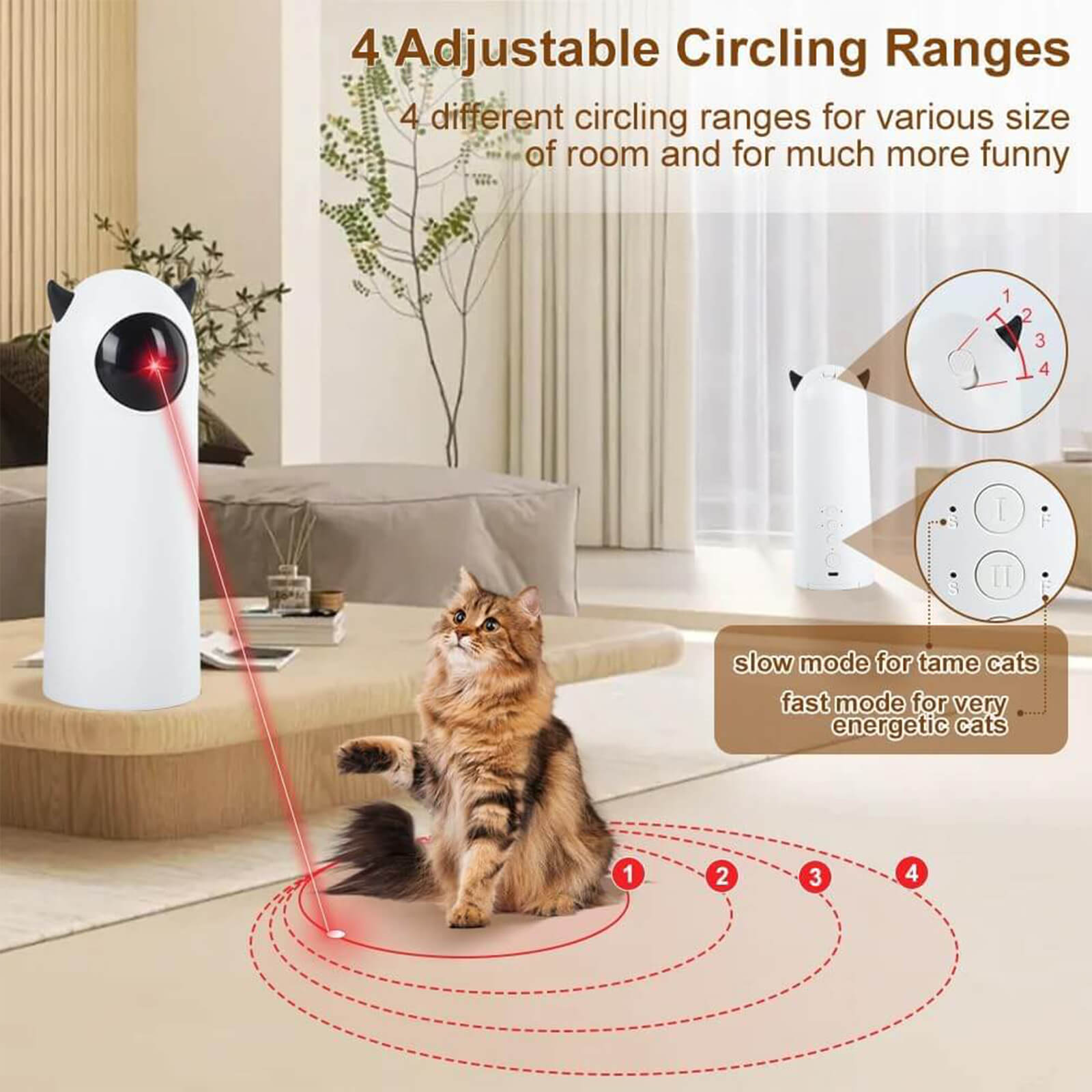 Automatic Laser Cat Toy, Cord/Battery Powered Automatic Cat Toy with 2 Speed ​​Modes, 3 Modes, 4 Angles, Adjustable Rotating Ranges and Speed ​​for Cats and Dogs