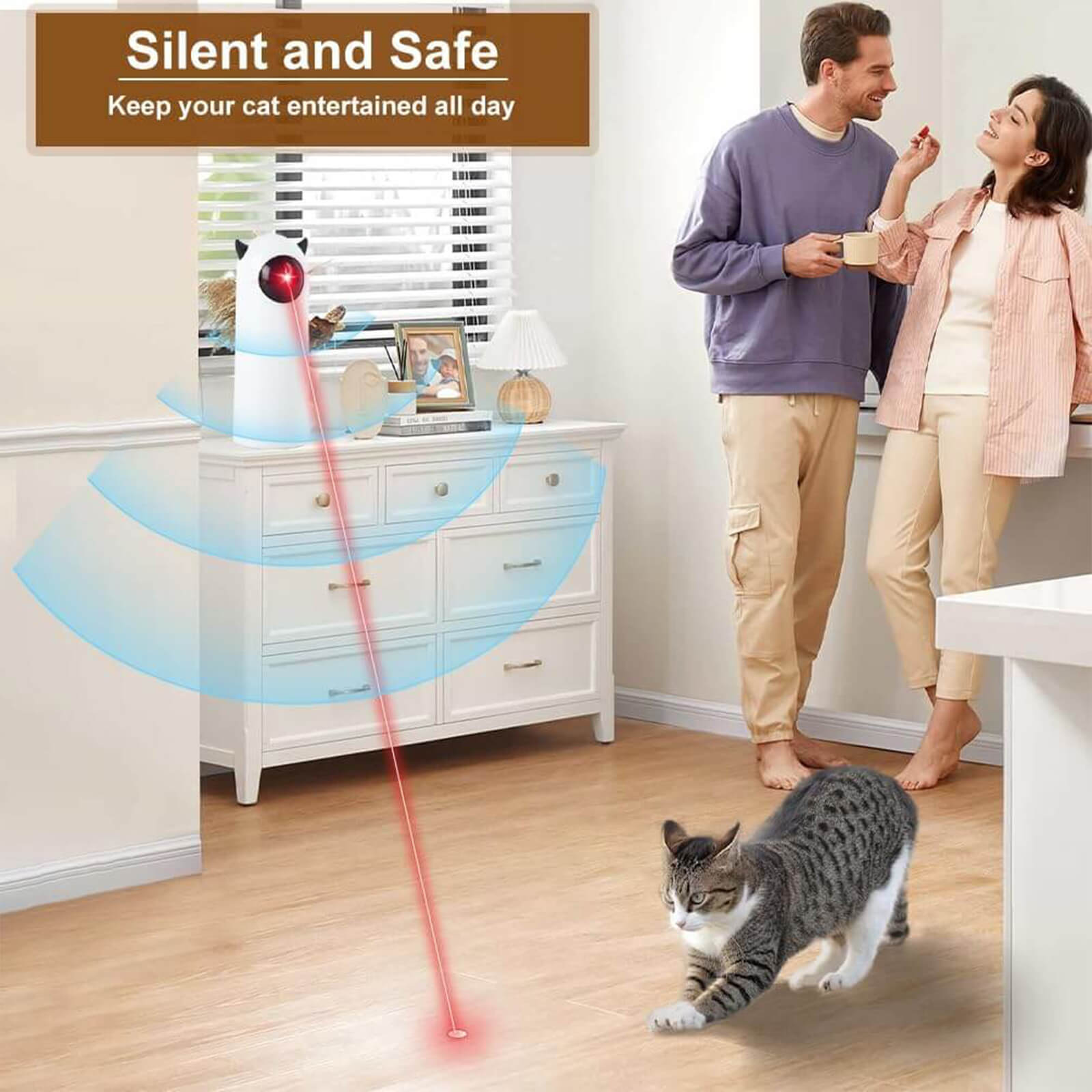 Automatic Laser Cat Toy, Cord/Battery Powered Automatic Cat Toy with 2 Speed ​​Modes, 3 Modes, 4 Angles, Adjustable Rotating Ranges and Speed ​​for Cats and Dogs